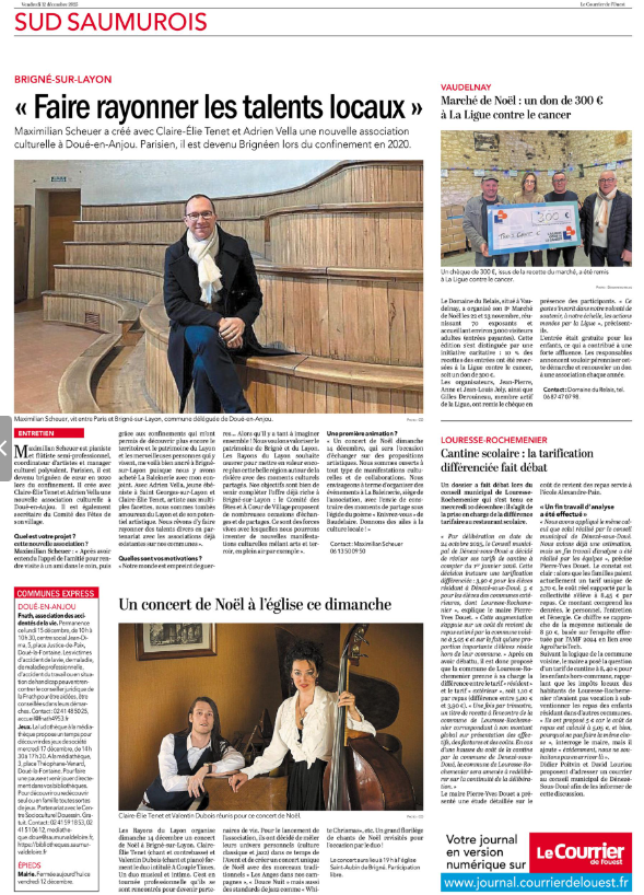 article presse Courrier de l'ouest correspond Layon